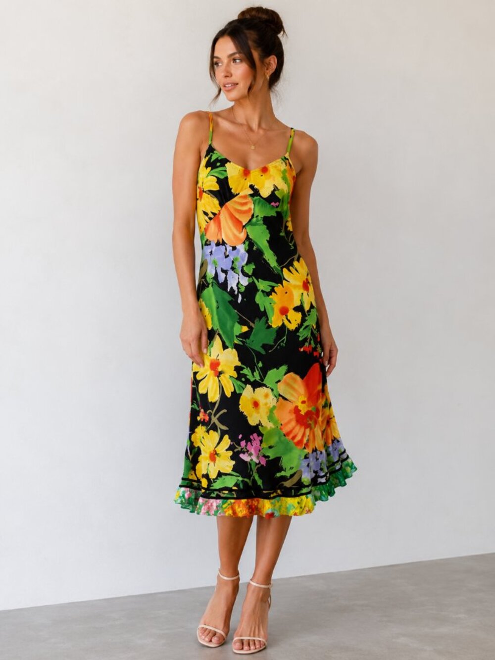 Vintage Jams World 90s Sleeveless Midi Dress In Floral Grande Print Size Medium